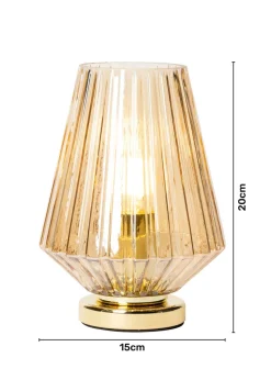 BHS Poplar Ribbed Glass Vessel Table Lamp Gold & Champagne (20cm x 15cm)