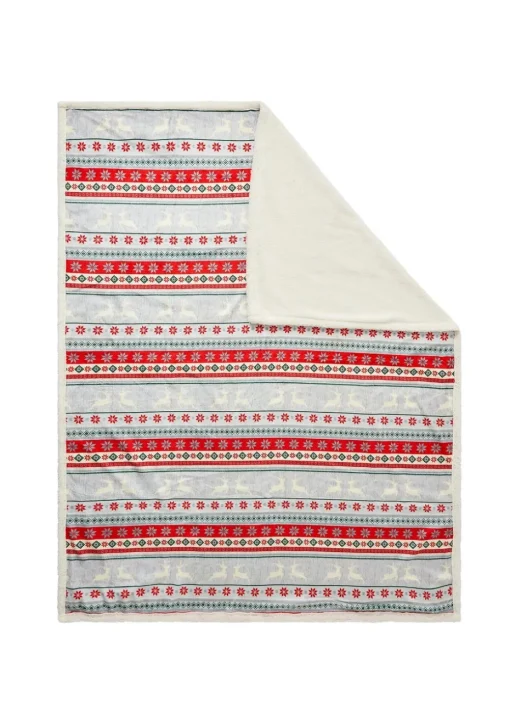 BHS Red Christmas Stag Throw Red with Faux-Shearling
