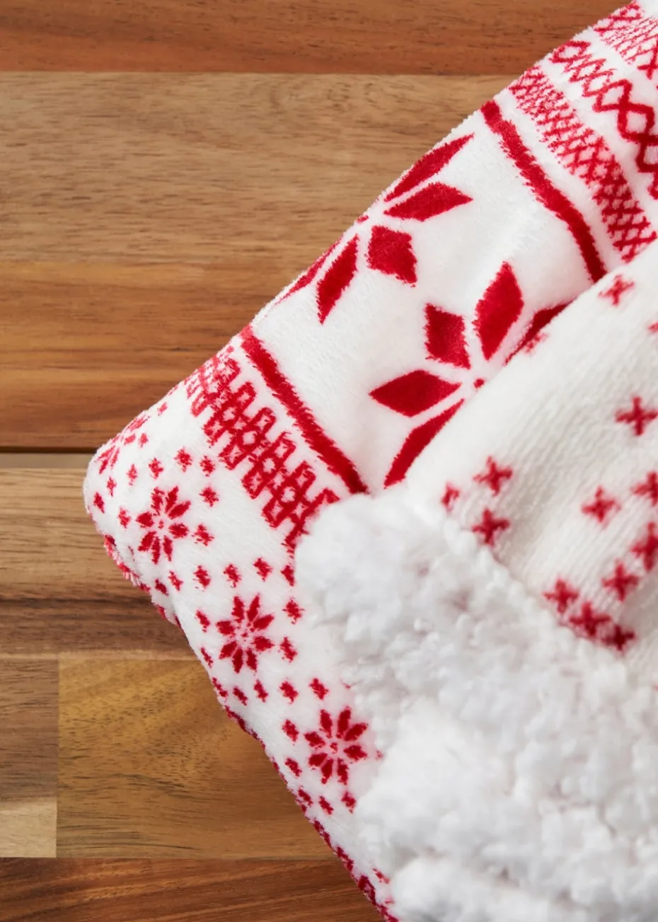 BHS Red Fair Isle Throw with Faux-Shearling Back