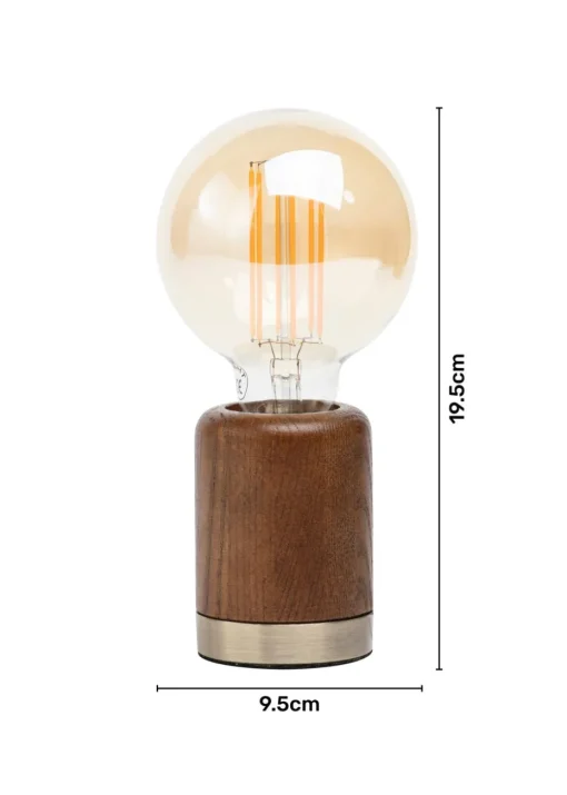 BHS Theo Wooden Table Lamp with Bulb (19.5cm x 9.5cm x 9.5cm)