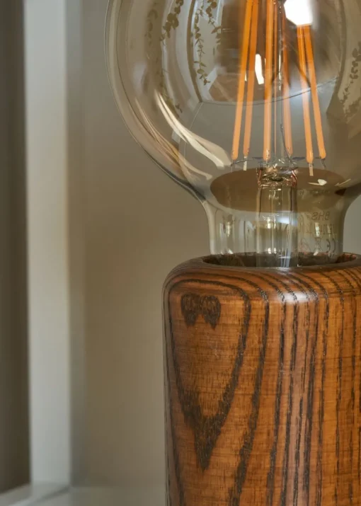 BHS Theo Wooden Table Lamp with Bulb (19.5cm x 9.5cm x 9.5cm)