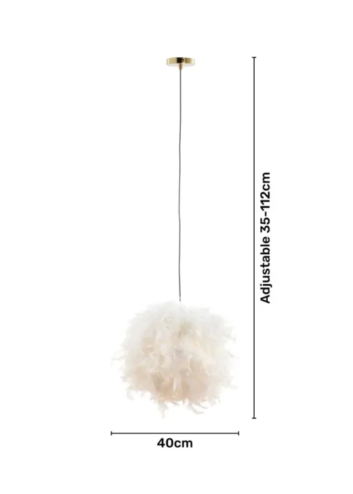 BHS White Plume Feather Ball Pendant Light (112cm x 40cm x 40cm)