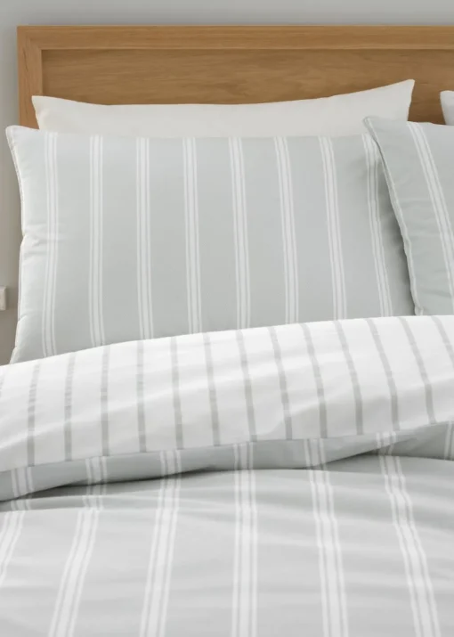 Bianca Fine Linens Ashford Stripe 200 Thread Count Cotton Percale Reversible Duvet Cover Set