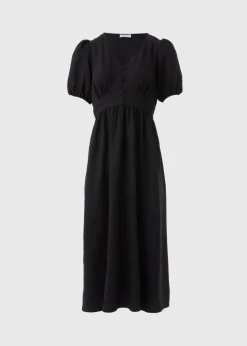 Black Button Midi Tea Dress