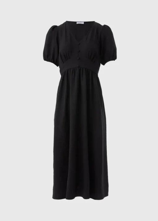 Black Button Midi Tea Dress