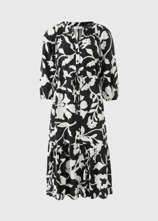 Black Floral Raglan Midi Shirt Dress
