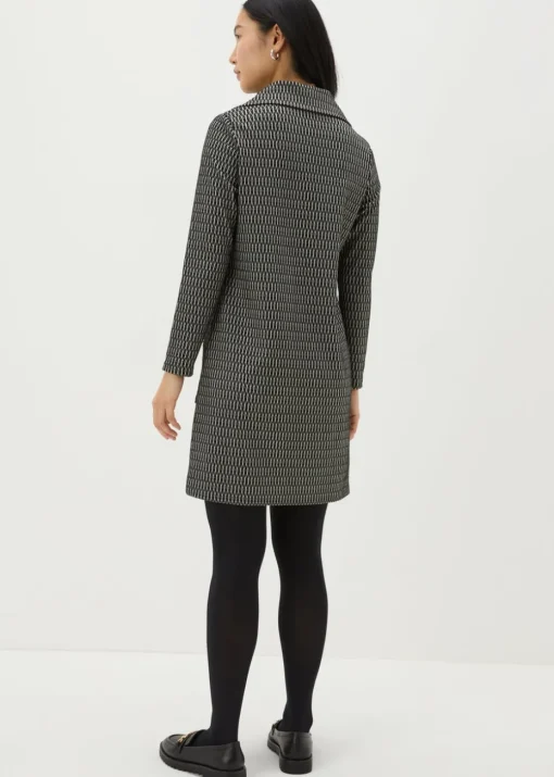 Black Jacquard Half Zip Mini Dress