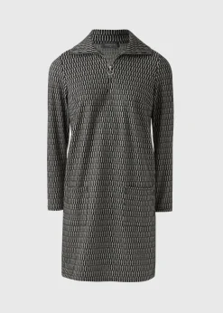 Black Jacquard Half Zip Mini Dress