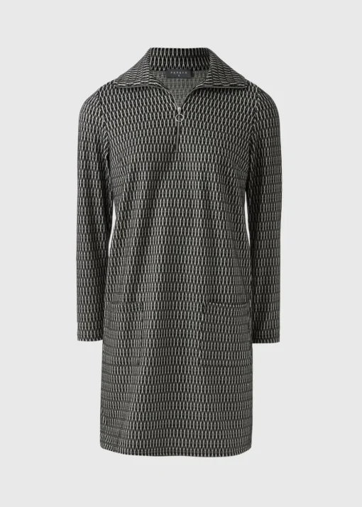 Black Jacquard Half Zip Mini Dress