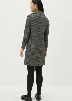 Black Jacquard Half Zip Mini Dress
