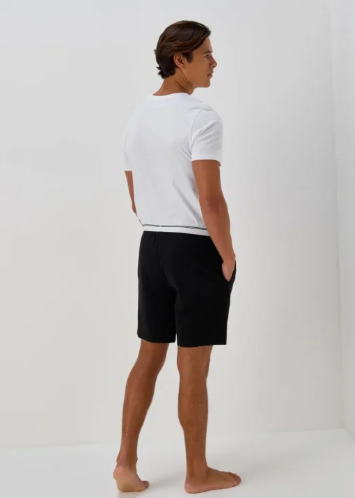 Black Jacquard Stripe Waistband Shorts