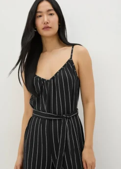 Black Jersey Stripe Wide Leg Jumpsuit