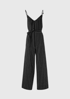 Black Jersey Stripe Wide Leg Jumpsuit