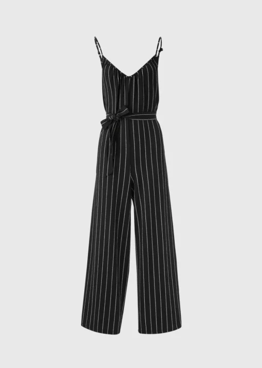 Black Jersey Stripe Wide Leg Jumpsuit