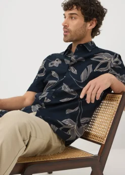 Black Leaf Floral Print Smart Shirt