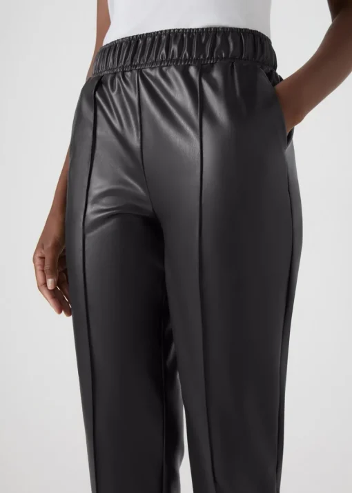 Black Leather Look Tapered Trousers