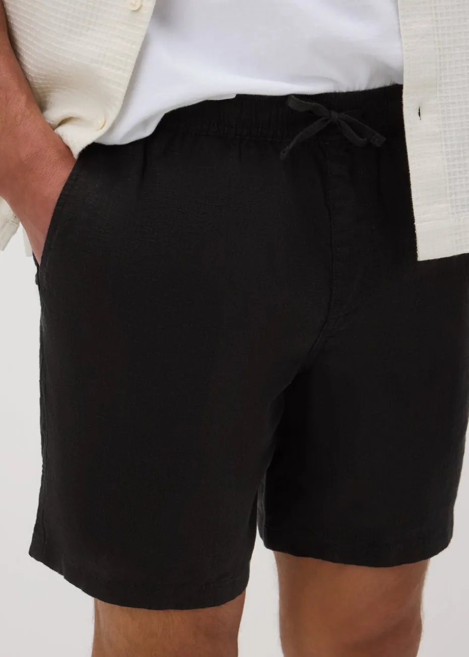 Black Linen Drawcord Co Ord Shorts