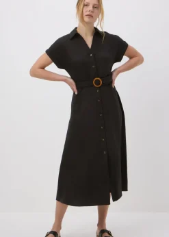 Black Midi Buckle Shirt Dress