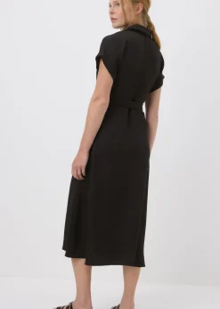 Black Midi Buckle Shirt Dress