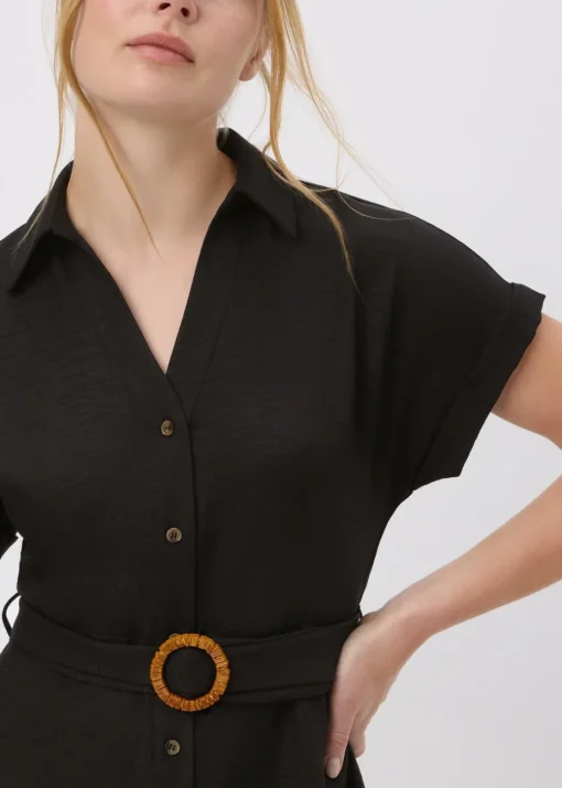 Black Midi Buckle Shirt Dress