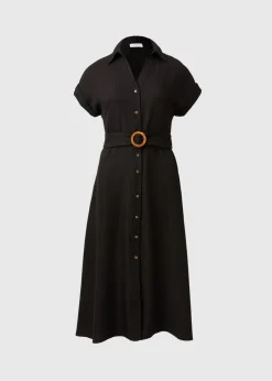 Black Midi Buckle Shirt Dress