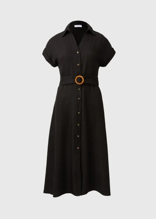 Black Midi Buckle Shirt Dress