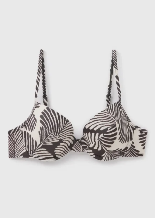 Black Mono Shell Print Cupped Bikini Top