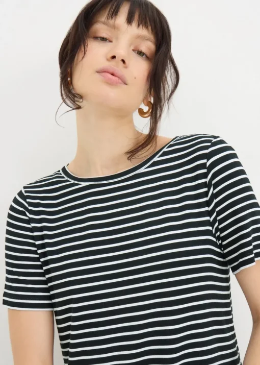 Black Mono Stripe T-Shirt Midi Dress
