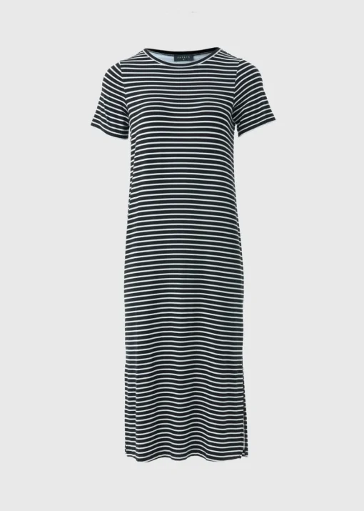 Black Mono Stripe T-Shirt Midi Dress