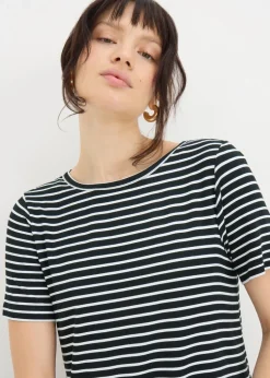 Black Mono Stripe T-Shirt Midi Dress