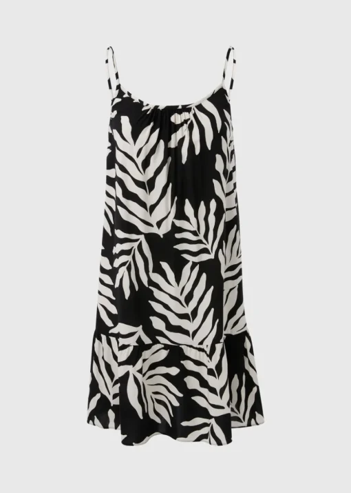 Black Monochrome Leaf Print Cami Mini Dress