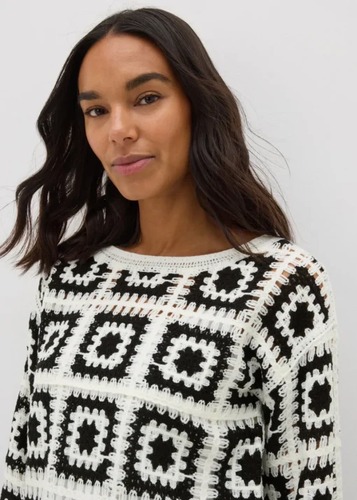 Black Monochrome Patchwork Crochet Jumper