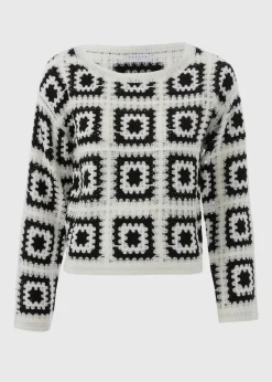 Black Monochrome Patchwork Crochet Jumper