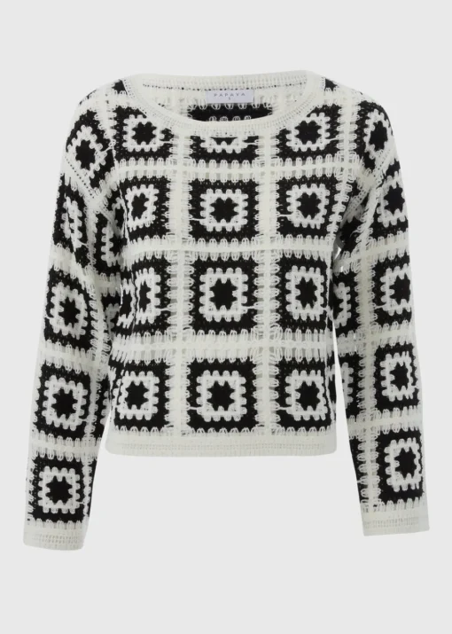 Black Monochrome Patchwork Crochet Jumper