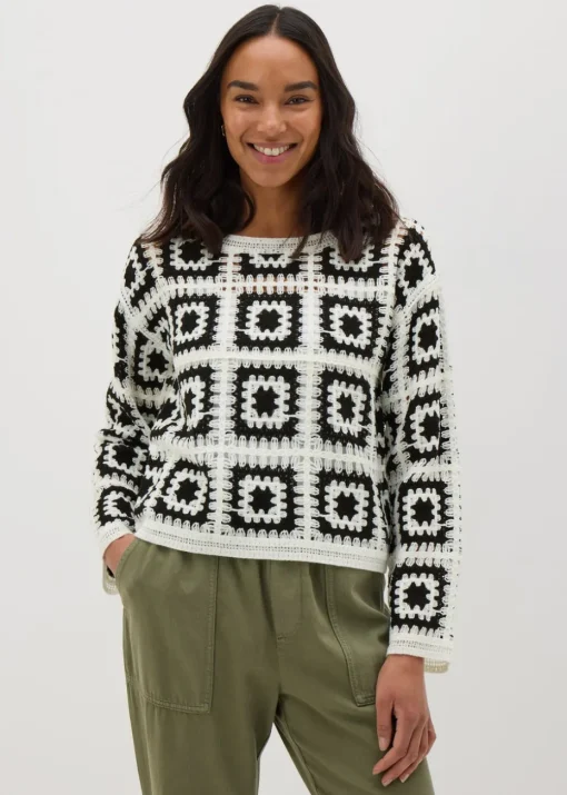 Black Monochrome Patchwork Crochet Jumper