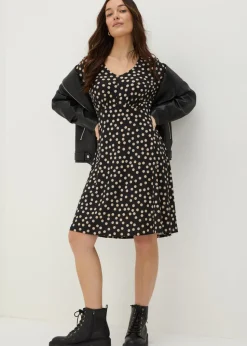 Black Polka Dot Long Sleeve Mini Dress