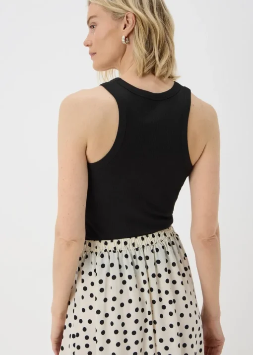 Black Ribbed High Neck Racer Back Vest Top
