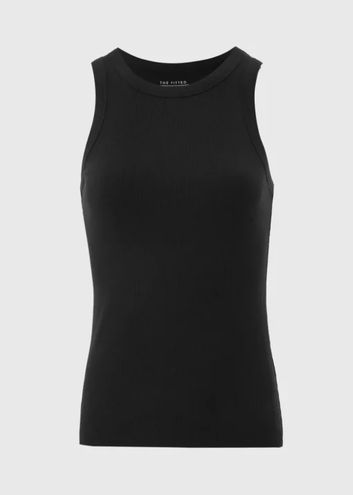 Black Ribbed High Neck Racer Back Vest Top