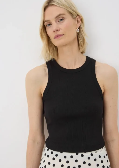 Black Ribbed High Neck Racer Back Vest Top