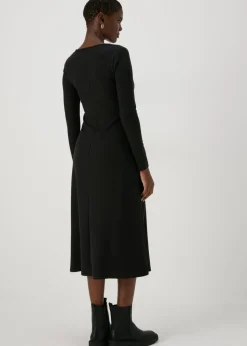 Black Ribbed Scoop Neck Midi Dress