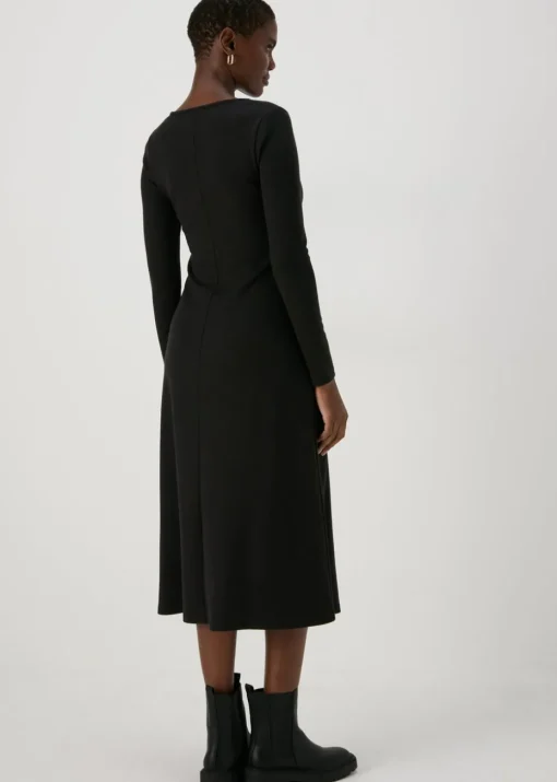Black Ribbed Scoop Neck Midi Dress