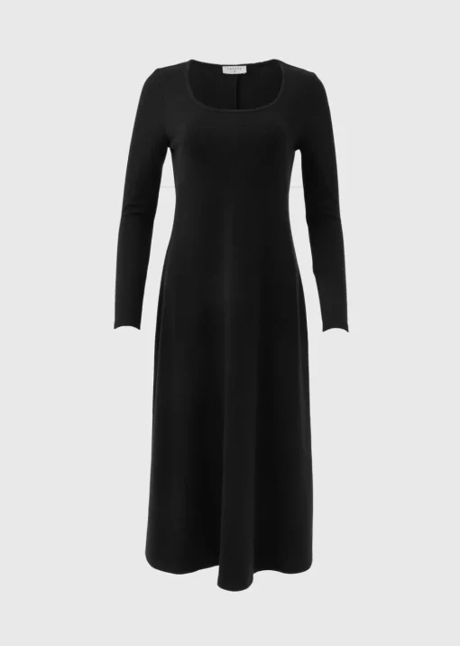 Black Ribbed Scoop Neck Midi Dress