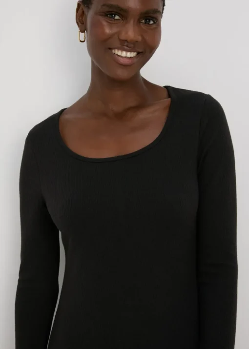 Black Ribbed Scoop Neck Midi Dress