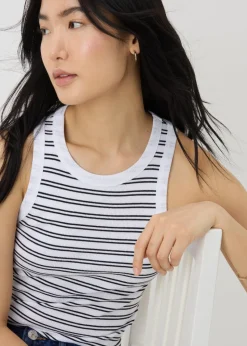 Black Ribbed Stripe High Neck Racer Back Vest Top