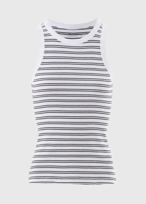 Black Ribbed Stripe High Neck Racer Back Vest Top