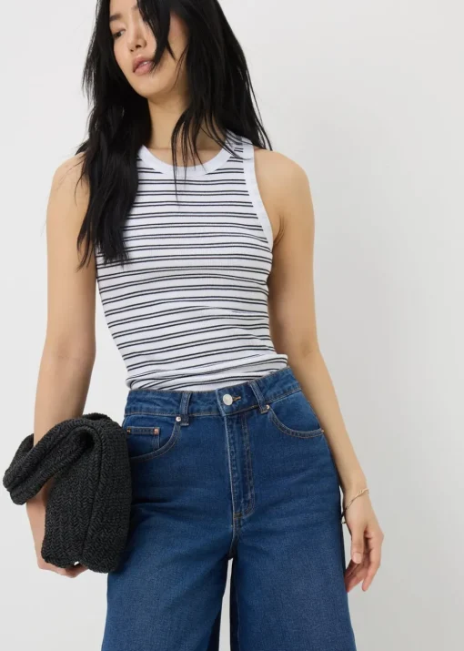 Black Ribbed Stripe High Neck Racer Back Vest Top