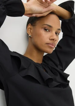 Black Ruffle Tie Neck Blouse