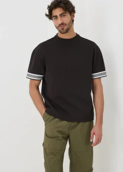 Black Smart Stripe Arm Co Ord  T-Shirt