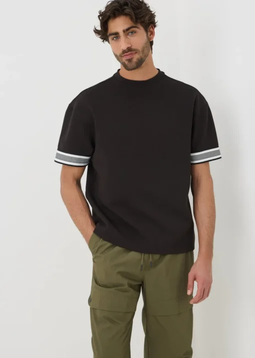 Black Smart Stripe Arm Co Ord  T-Shirt