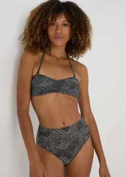 Black Spot Print Twist Bikini Top